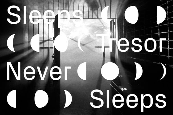 Black-and-white graphic for the "Tresor Never Sleeps" COVID-19 fundraiser campaign.