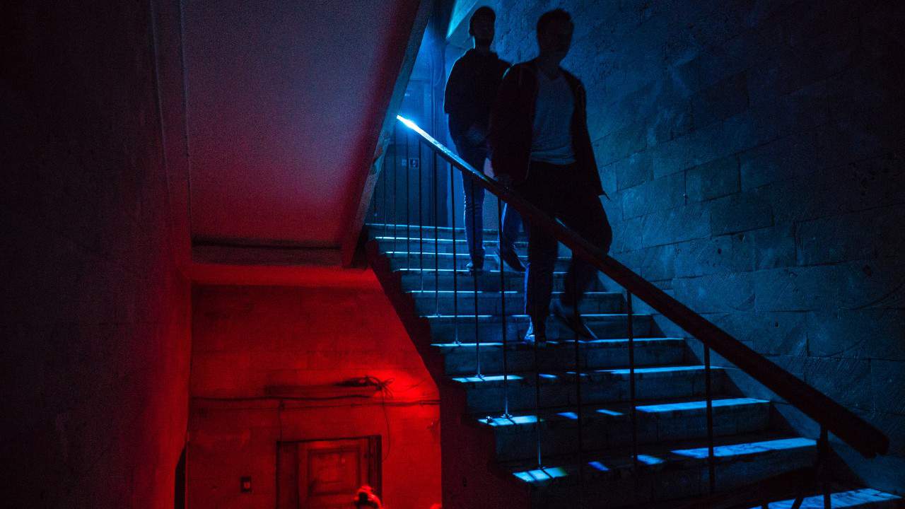 Nightclub staircase blue red Alexander Popov