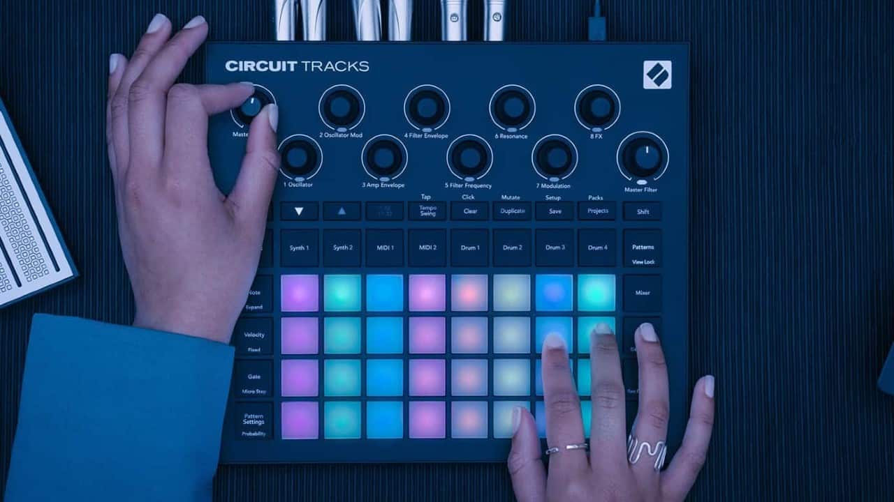 Novation Circuit Tracks groovebox overhead hands