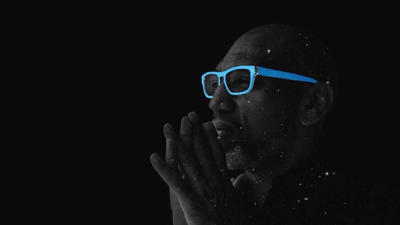 King Britt black and white blue glasses